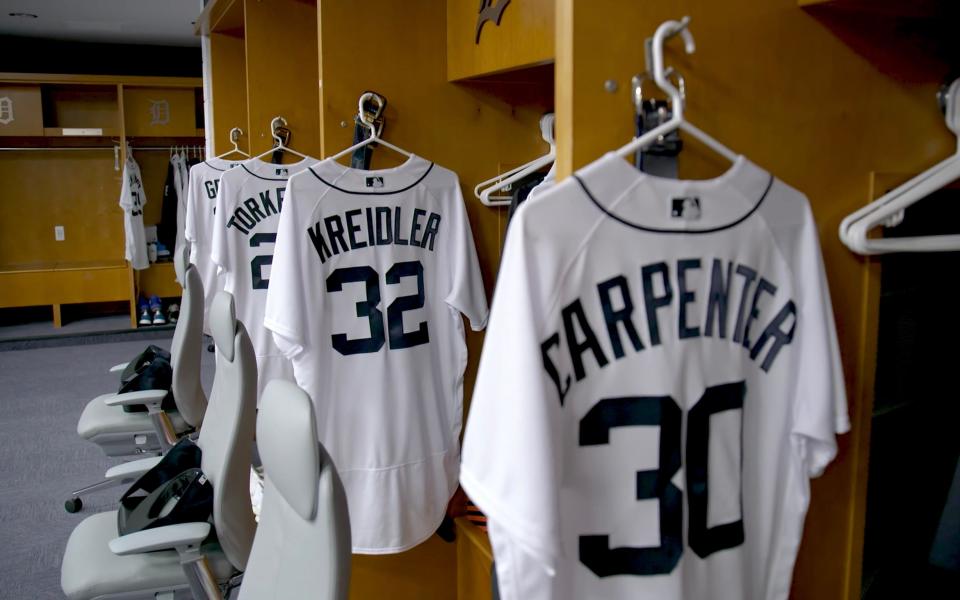 Inside the Detroit Tigers locker room.