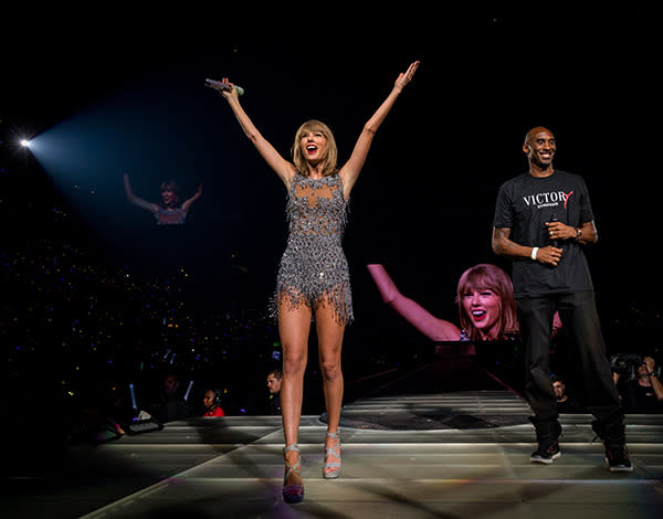 Swift is the first artist to have 16 sold-out shows at the Staples Center -- home to the L.A. Lakers. So it was fitting that Lakers superstar Bryant joined Swift on stage to congratulate her on the history-making moment. The athlete also unveilled a banner honouring Swift's achievement.