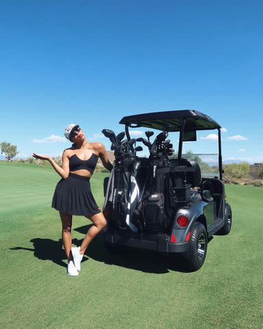 <p>Priyanka Chopra/Instagram</p> Priyanka Chopra posed with a golf cart as she celebrated her husband Nick Jonas' birthday