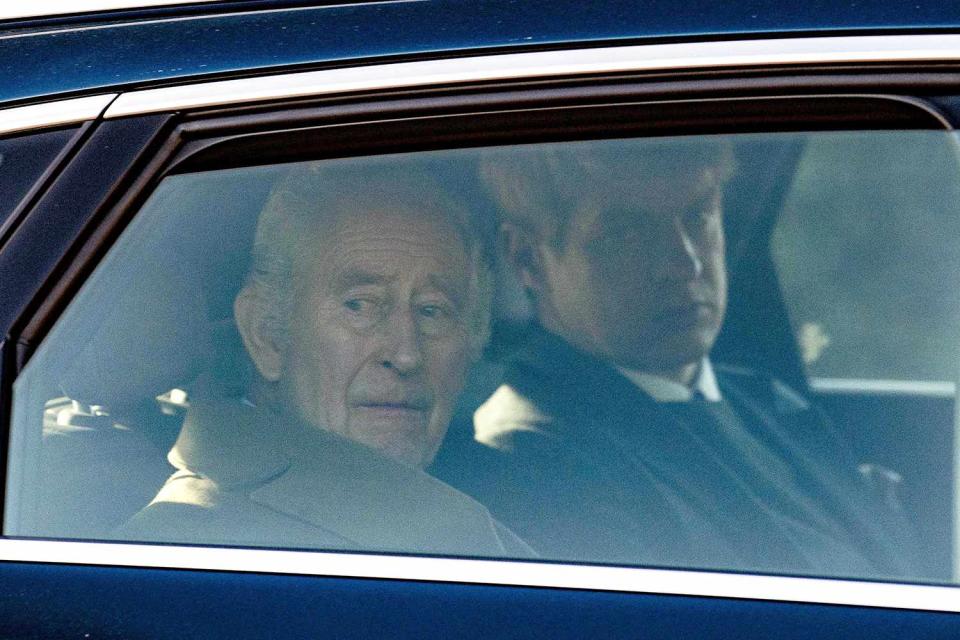 <p>TheImageDirect.com</p> King Charles in the backseat of a car on his way to Sandringham Estate