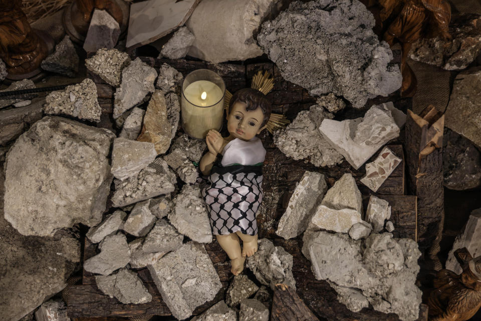 20 December 2023, Palestinian Territories, Bethlehem: View of a statue at Al-Mahad Church, which is devoid of visitors after Christmas celebrations were cancelled and the imposed closure on the city of Bethlehem due to continuous clashes between Israel and the Palestinian militant group Hamas. Photo: Faiz Abu Rmeleh/dpa (Photo by Faiz Abu Rmeleh/picture alliance via Getty Images)