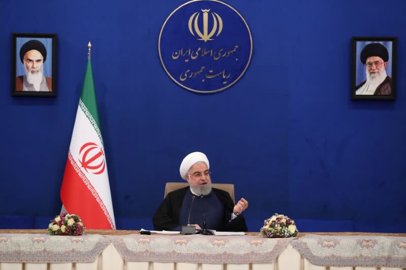 Iranian President Hassan Rouhani speaks during a cabinet meeting, as the spread of the coronavirus disease (COVID-19) continues, in Tehran