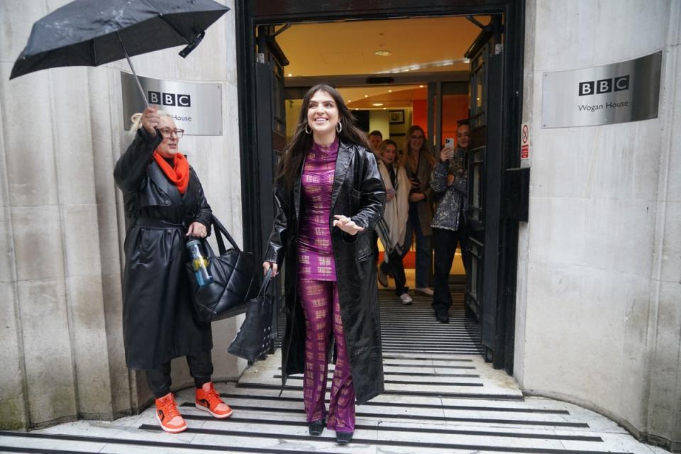 Singer Mae Muller outside BBC Wogan House in London, after she was confirmed as the UK's act for the Eurovision Song Contest 2023 (PA)