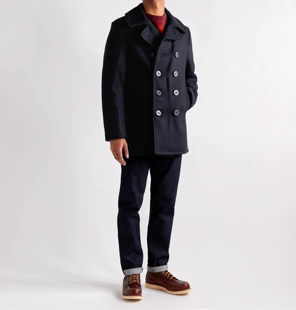 schott melton wool blend peacoat for men