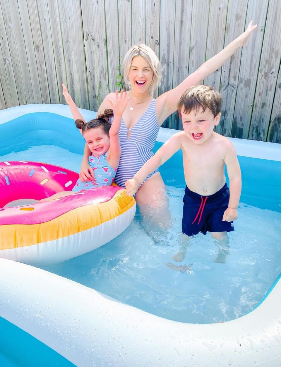 <p>The former <em>Bachelorette</em> and her two kids — daughter Molly, 4, and son Riley, 3 — had a backyard swim at their new home in Tennessee. "Our pool days look a little different here in Nashville than they did in California," <a href="https://www.instagram.com/p/CPYNCakn0iy/" rel="nofollow noopener" target="_blank" data-ylk="slk:she wrote;elm:context_link;itc:0;sec:content-canvas" class="link ">she wrote</a>. "But I'll take em!"</p>