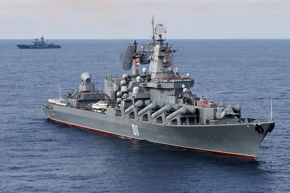 The Russian navy Varyag missile cruiser ensuring air defence in the Mediterranean Sea.