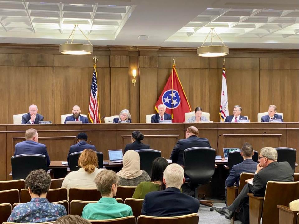 School district leaders testify before a legislative Joint Working Group tasked with reviewing federal K-12 education funding on Nov. 7, 2023 at the Cordell Hull Legislative Office Building in Nashville.