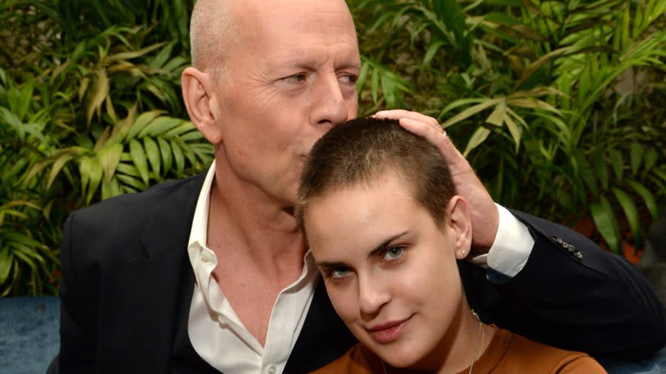 Bruce Willis with daughter Tallulah Willis. Willis was first diagnosed with aphasia, then frontotemporal dementia. - Kevin Mazur/WireImage/Getty Images