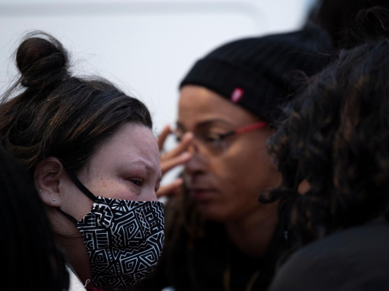 Katie Wright joins people protesting after her son Daunte Wright was shot and killed by police on April 11, 2021. (Getty Images)