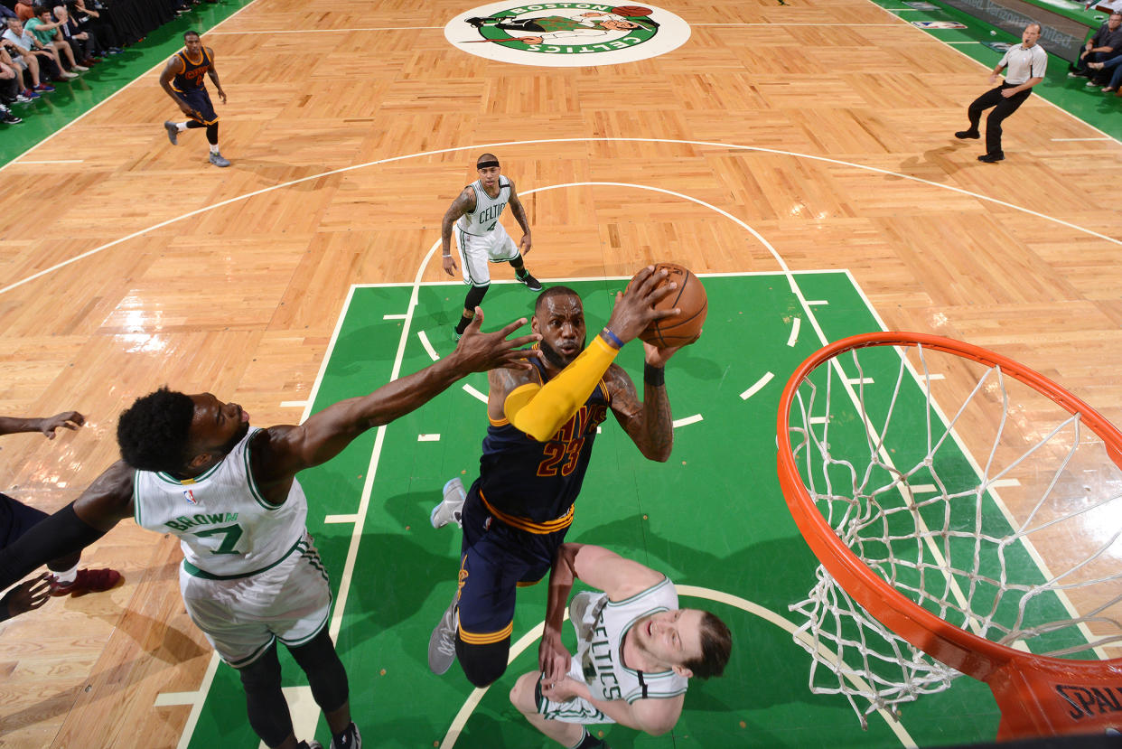 LeBron James shows Kelly Olynyk how this all ends. (Getty Images)