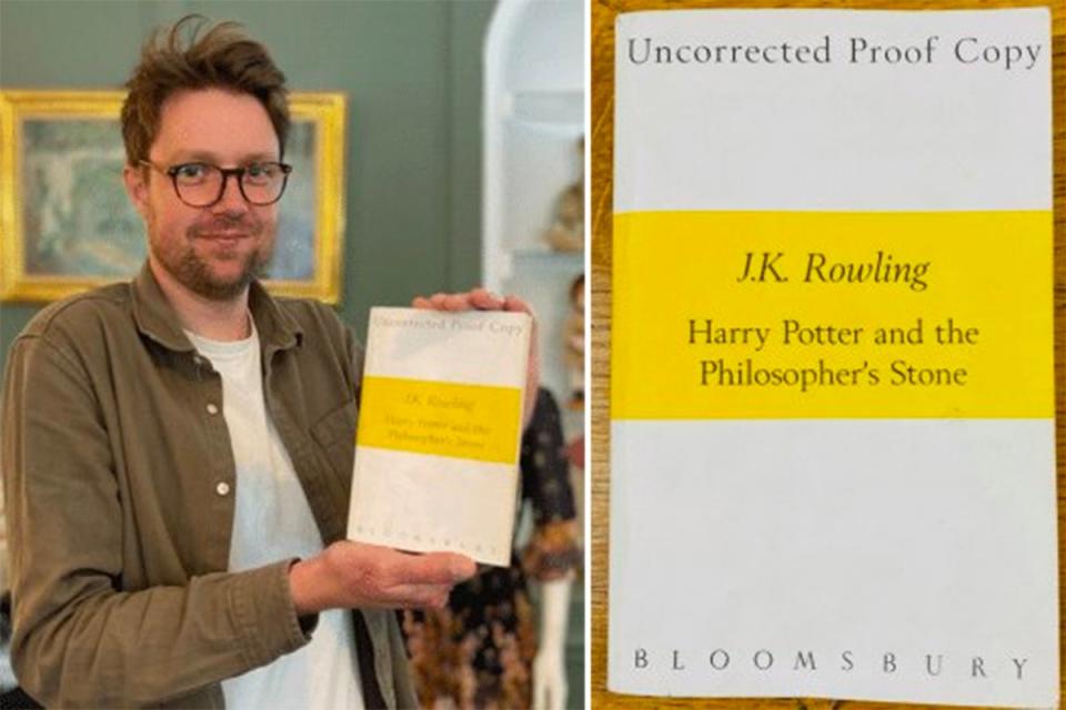 Jim Spencer, head of books at Hansons Auctioneers, holds a proof copy of Harry Potter and the Philosopher’s Stone Press (Hansons Auctioneers)