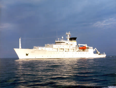 The oceanographic survey ship, USNS Bowditch, is shown September 20, 2002, which deployed an underwater drone seized by a Chinese Navy warship in international waters in South China Sea, December 16, 2016. Courtesy U.S. Navy/Handout via REUTERS