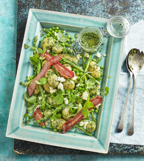 <p>Bursting with all the fresh summer flavours of an English kitchen garden, this moreish salad celebrates the fantastic British produce that is around in summer. </p><p><a class="link " href="https://www.redonline.co.uk/food/recipes/a32932528/asparagus-new-potatoes-and-bacon-salad-recipe/" rel="nofollow noopener" target="_blank" data-ylk="slk:FIND THE RECIPE HERE;elm:context_link;itc:0;sec:content-canvas">FIND THE RECIPE HERE</a></p>