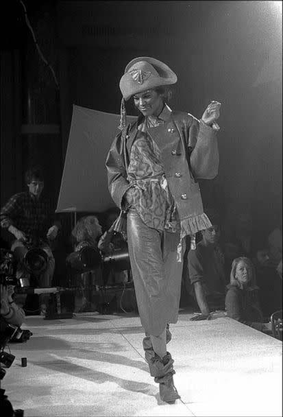 PHOTO: In this Oct. 22, 1981, file photo, a model appears in the Vivienne Westwood World's End Fashion show 'Pirates', Autumn/Winter 1981-82, in London. (David Corio/Redferns via Getty Images, FILE)