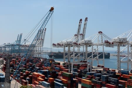 General view of Tanger-Med container port in Ksar Sghir near the coastal city of Tangier