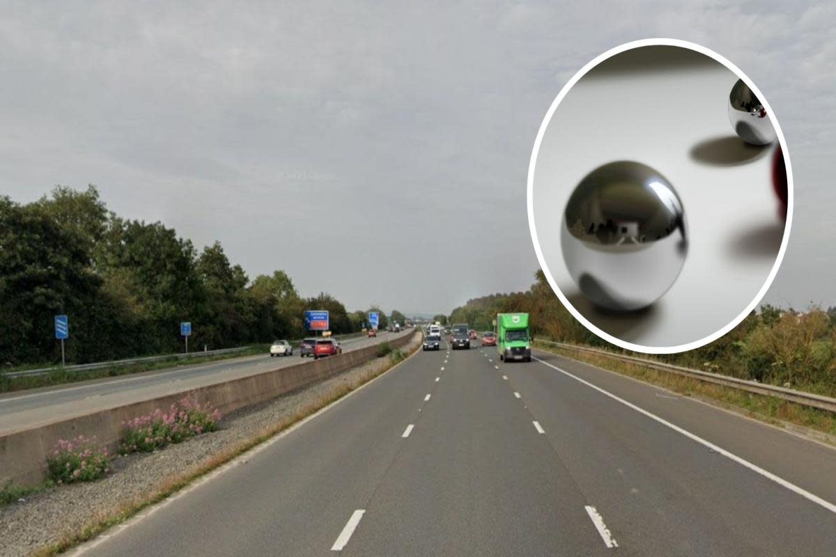 A 'projectile' that police think may have been a 'ball bearing type object' was allegedly fired at a vehicle on the M5 near Cullompton <i>(Image: Google Street View/Pixabay)</i>