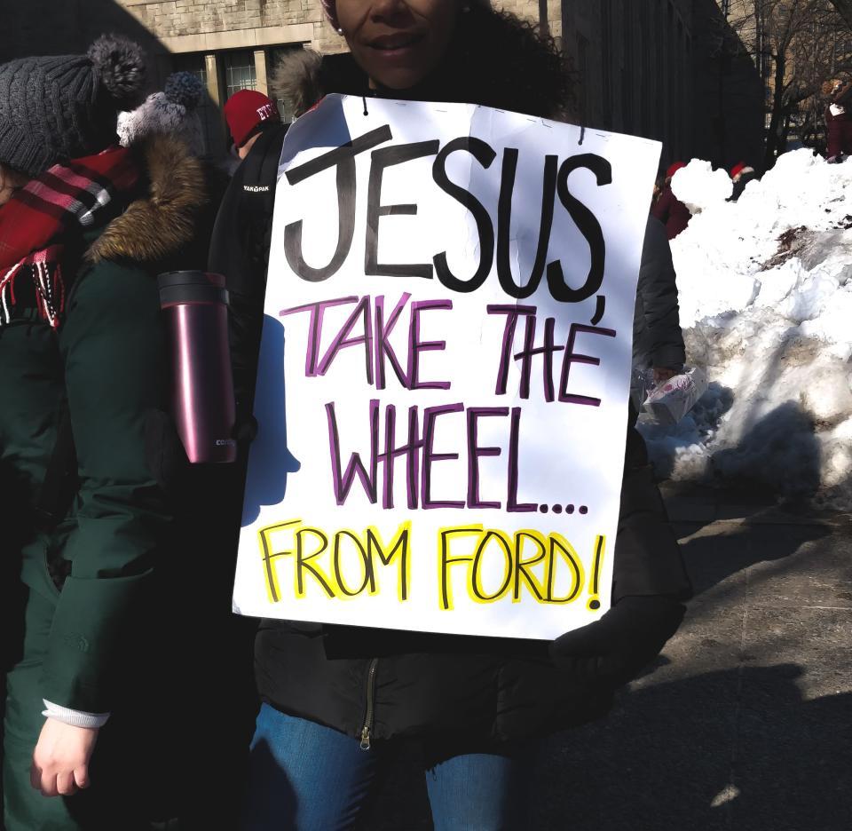 Toronto District School Board teacher Sarah Zubair has been documenting some of the more creative signs at Toronto-area strikes by teachers on her Instagram account, @sarahzubair.co. (Sarah Zubair)