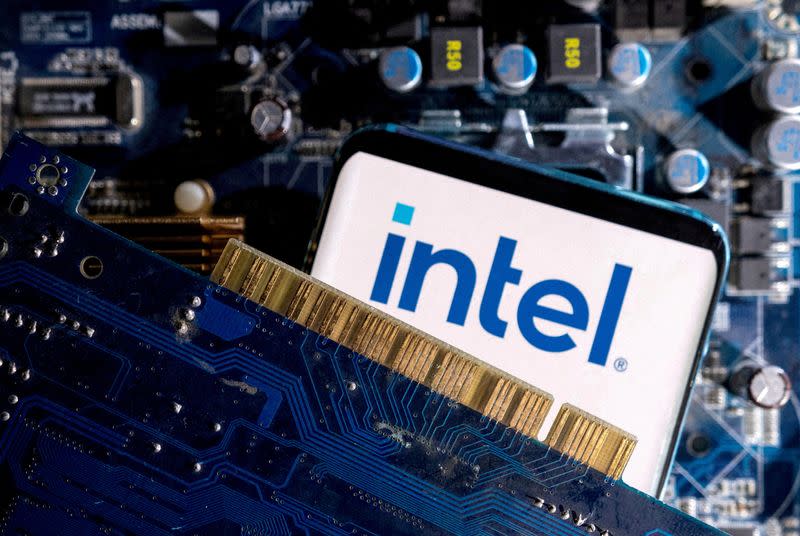 FILE PHOTO: Illustration shows a smartphone with a displayed Intel logo