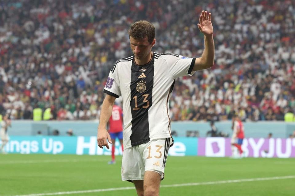 Thomas Muller waves goodbye after Germany’s shock exit (Getty Images)