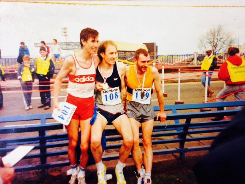 Eastern Daily Press: Neil Featherby, centre, with Trevor Hawes (104) after they finished in first and second places at