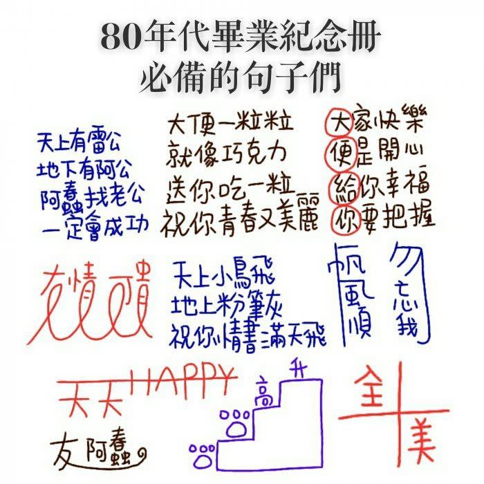 7.80年共同回憶畢業紀念冊都會寫上類似祝福詞語。（圖／擷取自Dcard）