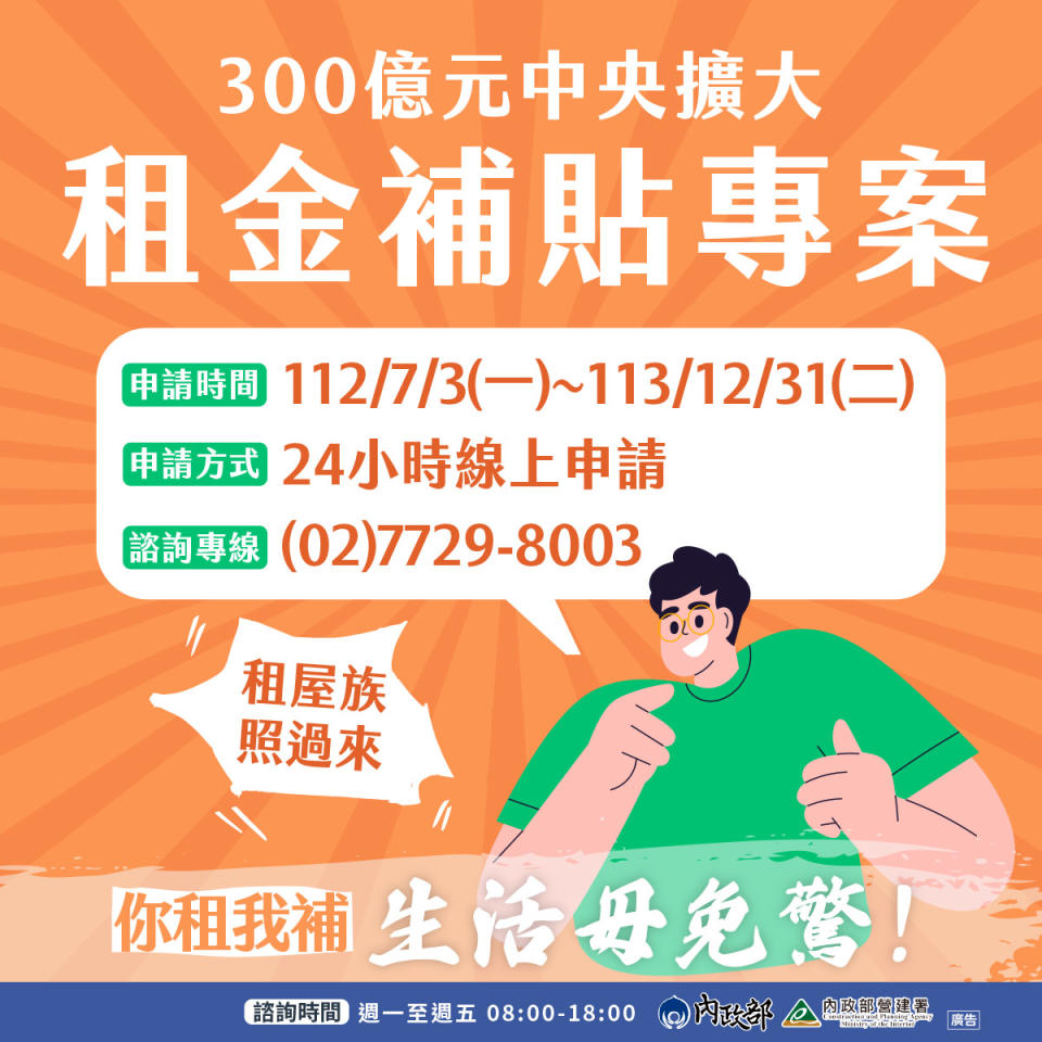 ▼內政部推出300億元中心擴大租金補貼專案計畫。（圖／翻攝自內政部）