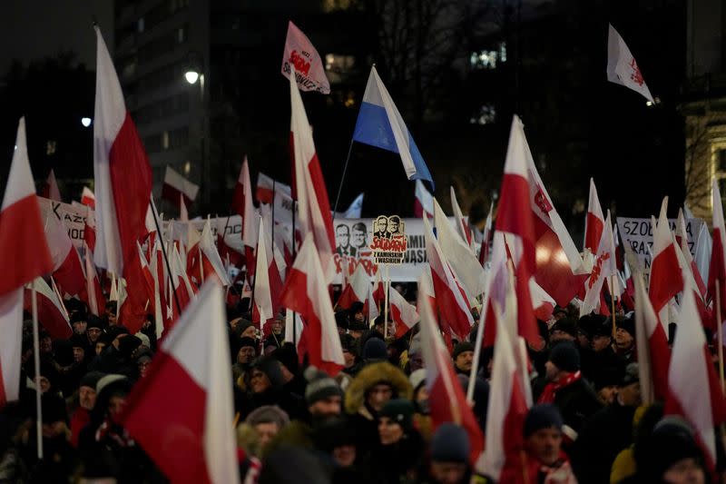 Supporters of the Law and Justice (PiS) party protest in Warsaw