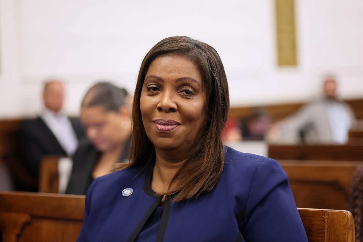 Attorney General Letitia James sits in the courtroom for the civil trial of former President Donald Trump at New York State Supreme Court on Oct. 18, 2023, in New York City. (Photo by Michael M. Santiago/Getty Images)