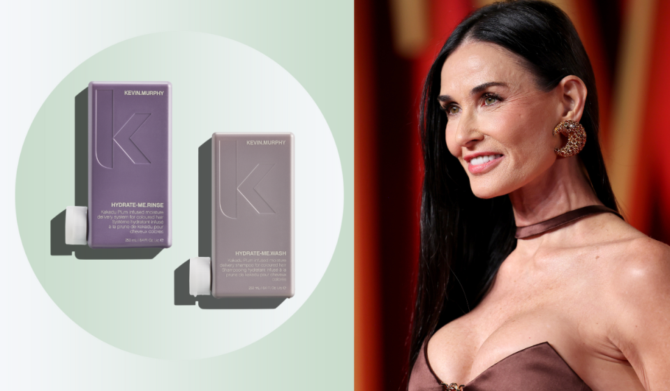 Demi Moore with shampoo and conditioner