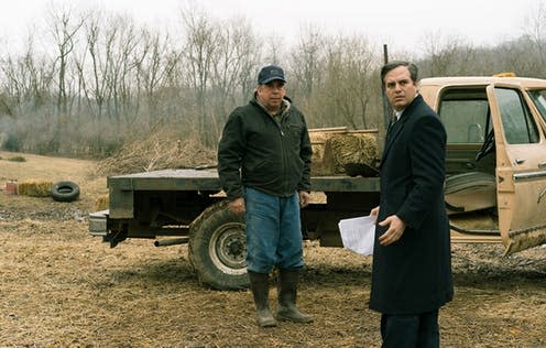 <span class="caption">Mark Ruffalo plays corporate defence attorney Robert Bilott in Dark Waters (2020).</span> <span class="attribution"><a class="link " href="https://www.focusfeatures.com/dark-waters/image/unit-16048" rel="nofollow noopener" target="_blank" data-ylk="slk:Focus Features;elm:context_link;itc:0;sec:content-canvas">Focus Features</a></span>