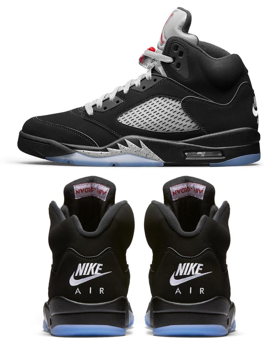 The Air Jordan 5 “Black/Metallic” Reimagined is expected to come with white shoelaces.
