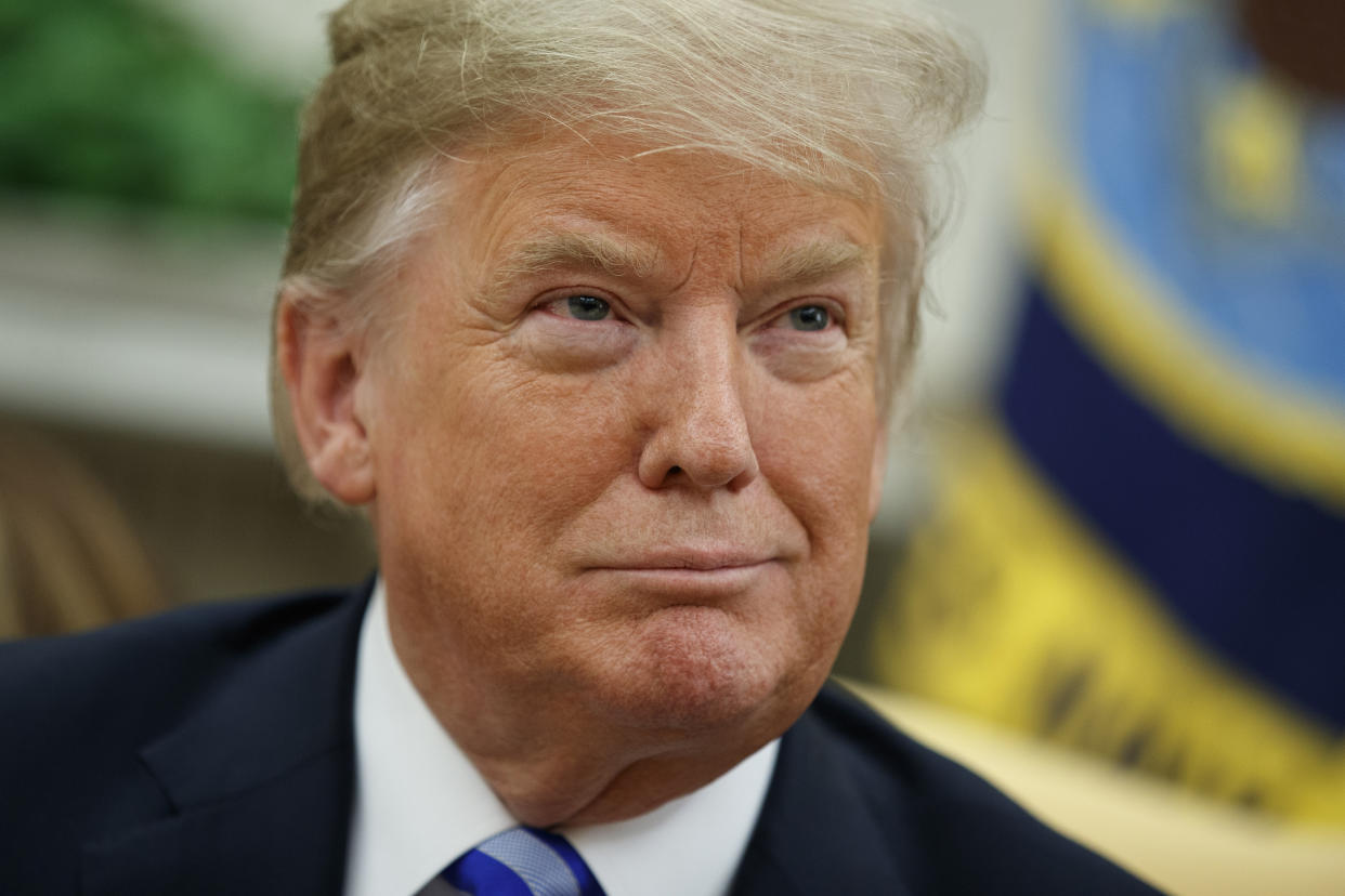 President Trump smiles during a meeting with Kuwait Emir Sheikh Sabah <span>Al-Ahmad Al-Jaber Al-Sabah</span> in the Oval Office of the White House Wednesday. (AP Photo/Evan Vucci)