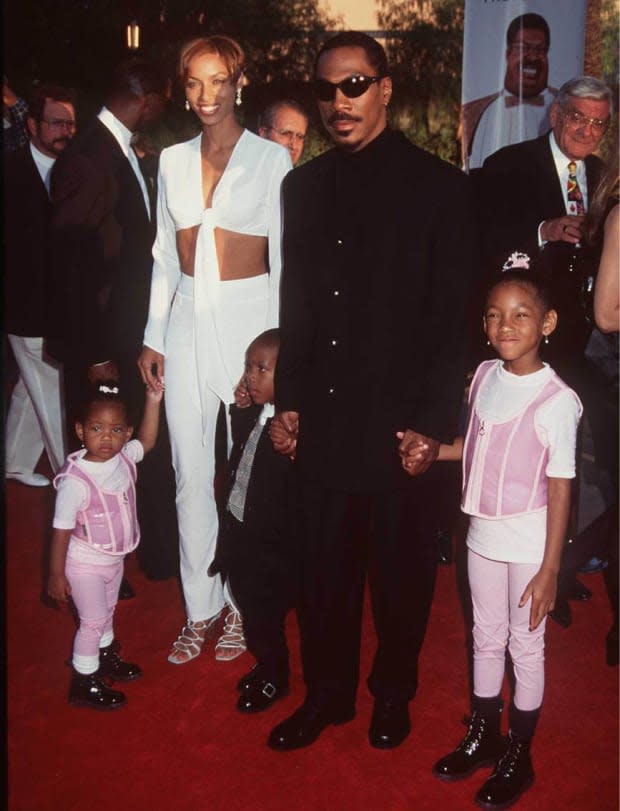 <p>5/27/96 Universal City, Ca Eddie Murphy with wife Nicole and children Bria and Miles arrives at the World Premiere of his new movie "The Nutty Professor"</p>