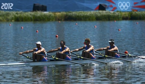 Italian oarsmen train at Eton Dorney in preparation for the London 2012 Olympic Games