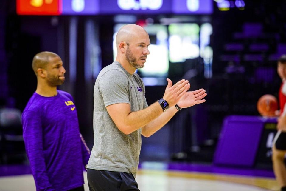 LSU basketball assistant coach Cody Toppert at an LSU practice.