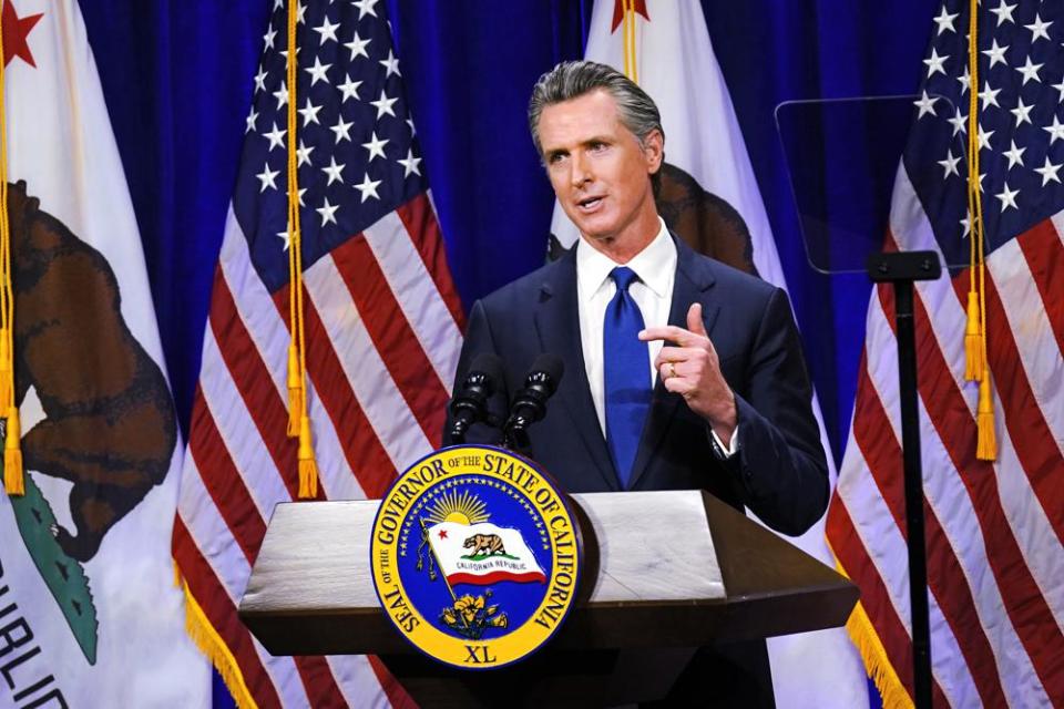 California Gov. Gavin Newsom delivers his annual State of the State address in Sacramento, Calif., March 8, 2022. (AP Photo/Rich Pedroncelli, File)