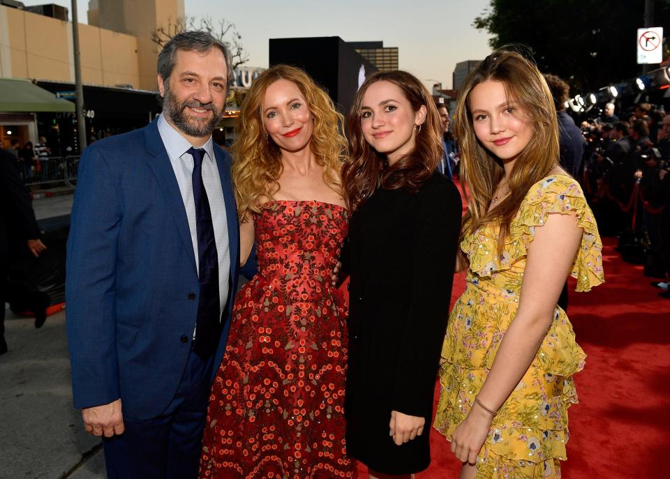 Judd Apatow, Leslie Mann, Maude Apatow and Iris Apatow attend the premiere of Universal Pictures' "Blockers" at Regency Village Theatre on April 3, 2018 in Westwood, California.