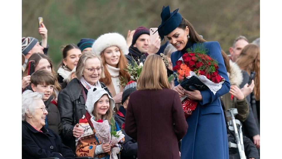 Mia Tindall and the Princess of Wales meet well-wishers after attending the Christmas Day morning church service at St Mary Magdalene Church in Sandringham, Norfolk.