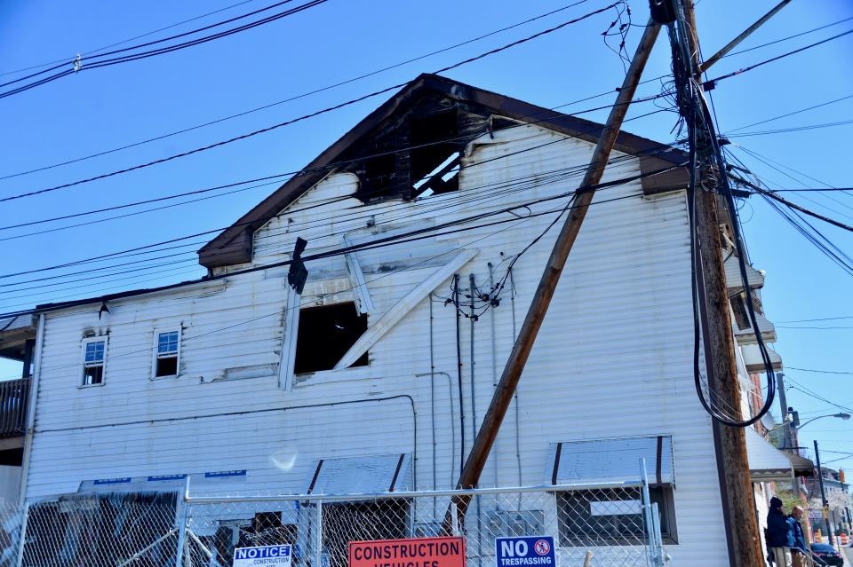 Fire damage to the west side of 24-28 W. Baltimore St. in downtown Hagerstown the morning after a fire.