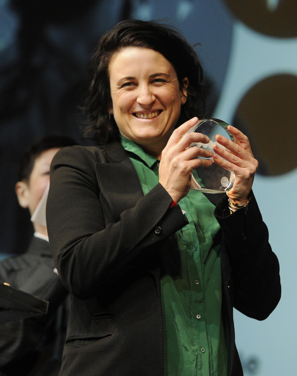 Sophie Hyde, director of the Australian film "52 Tuesdays," accepts the World Cinema Directing Award: Dramatic during the 2014 Sundance Film Festival Awards Ceremony on Saturday, Jan. 25, 2014, in Park City, Utah. (Photo by Chris Pizzello/Invision/AP)