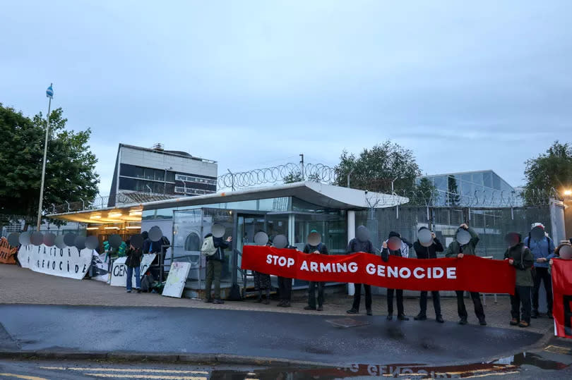 Protesters outside the Thales plant in Govan.