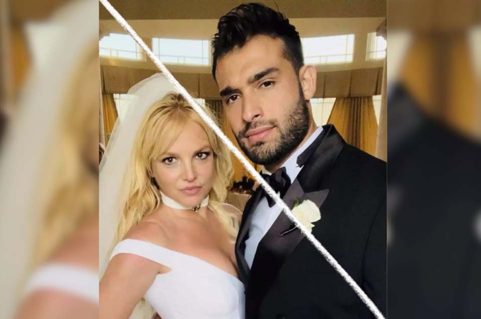 Britney Spears is allegedly divorcing husband Sam Asghari after just one year of marriage. (Instagram/@britneyspears; Canva)