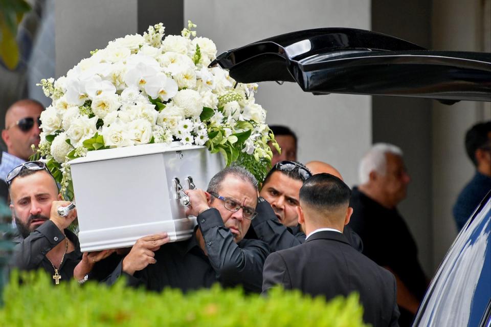 The casket of Nicholas Tadros’s mother Vanessa (AP)