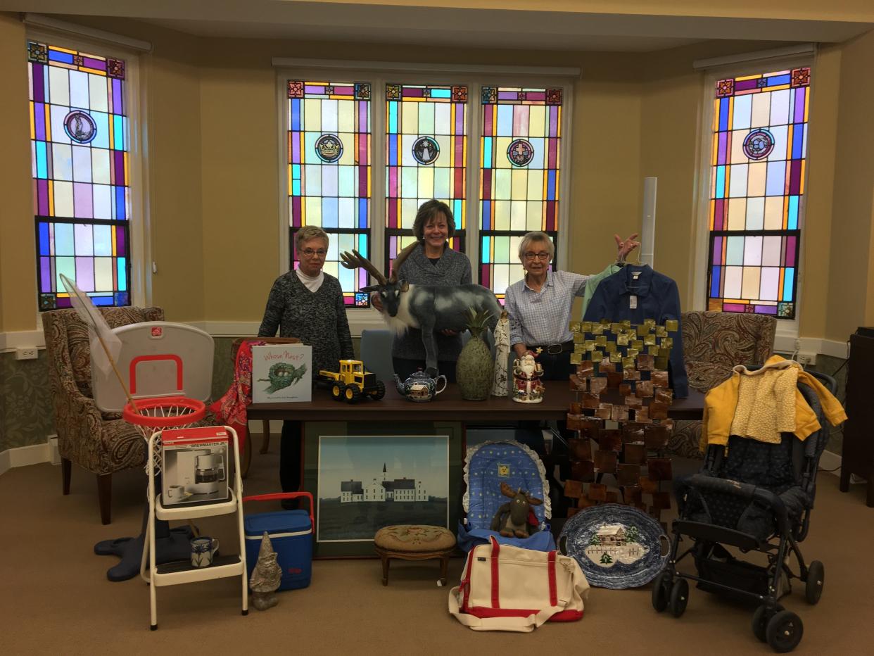First Presbyterian Church of Wooster will hold a rummage sale 9 a.m.-5 p.m. Friday. Women's Fellowship uses the proceeds to support missions and outreach. Lorraine Hancock, Lisa Rumbaugh and Karen McQuate are shown with items from a previous sale.