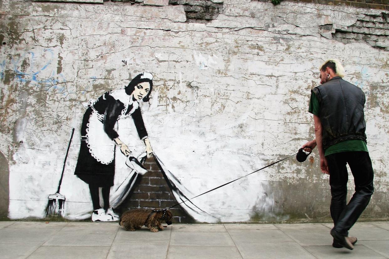 'What the hell is that?': An artwork by street artist Banksy who is dismayed by the new exhibition of his work in Moscow: Getty Images