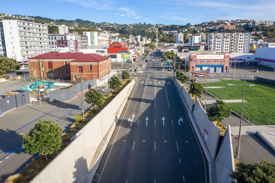 State Highway 1 in Wellington, New Zealand is nearly empty due to Level 4 lockdown on April 21, 2020. New Zealand will partially relax nationwide lockdown restrictions in a week as the decline in new coronavirus cases indicates its strategy of elimination is working.