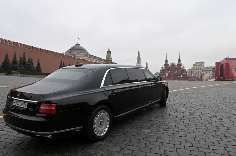 Russian President Putin's Aurus limousine is seen on Red Square in Moscow
