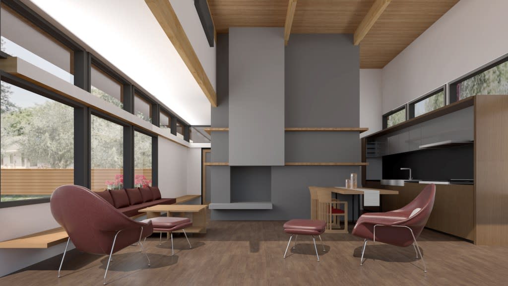 A rendering of what the Highland Park kit’s interior might look like. Courtesy of Lindal Cedar Homes