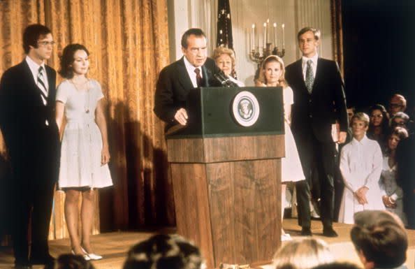 Richard Nixon issues an unprecedented resignation from office.