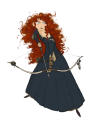 "Brave" Concept Art:<br>A drawing of Merida in her informal dress created to define what the character's dress will generally look like. Merida wears this dress everyday and was designed for her to move easily and comfortably. Shading Art Director Tia Kratter wanted the dress to be heavy and textured linen.